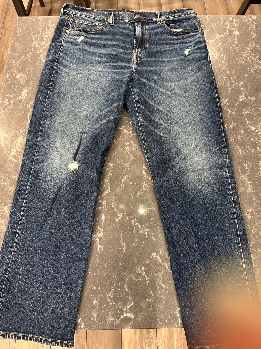 American Eagle Men's Blue Distressed Straight-Leg Jeans 34x32